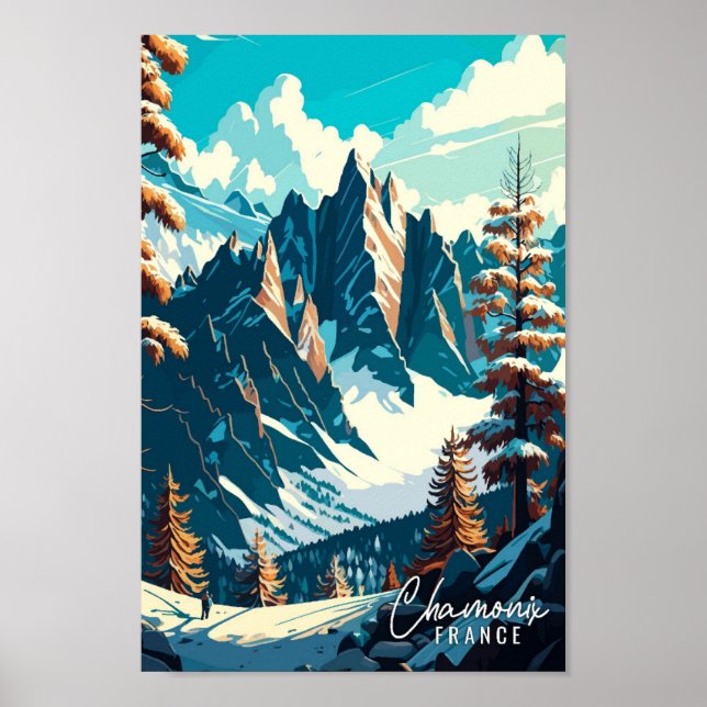 Chamonix France vintage travel art illustration Poster (Front)
