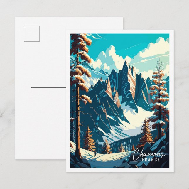 Chamonix France vintage travel illustration Postcard (Front/Back)