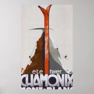 Chamonix Mont Blanc France Vintage Ski Poster