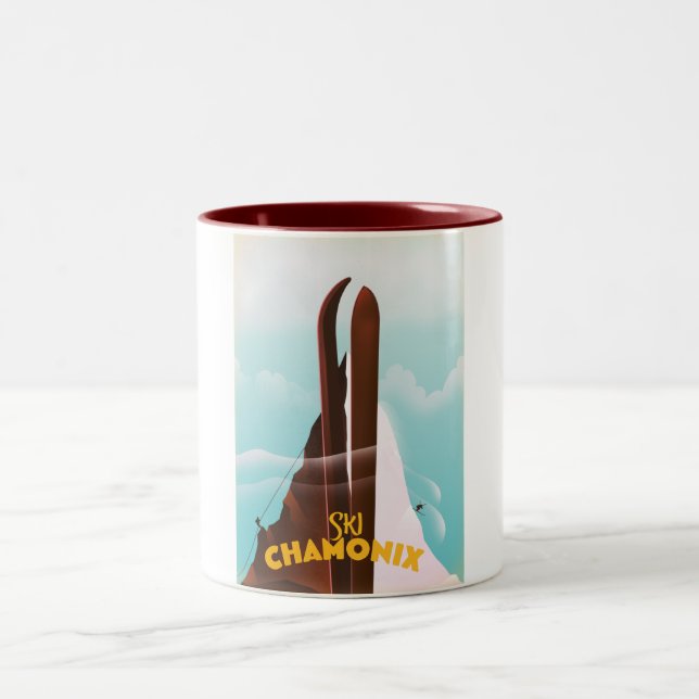 Chamonix-Mont-Blanc Ski poster Two-Tone Coffee Mug (Center)