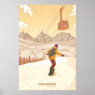 Chamonix Mont Blanc Snowboarding Travel Poster