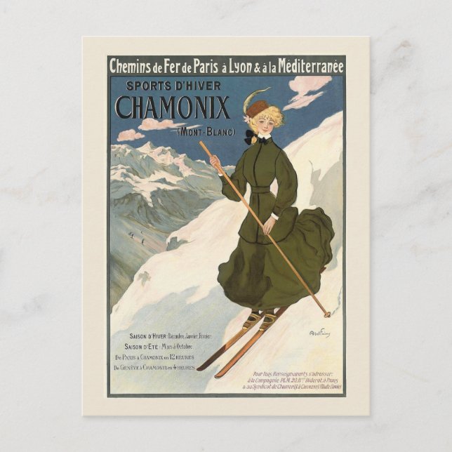 Chamonix Mont Blanc Vintage French Skiing  Postcard (Front)