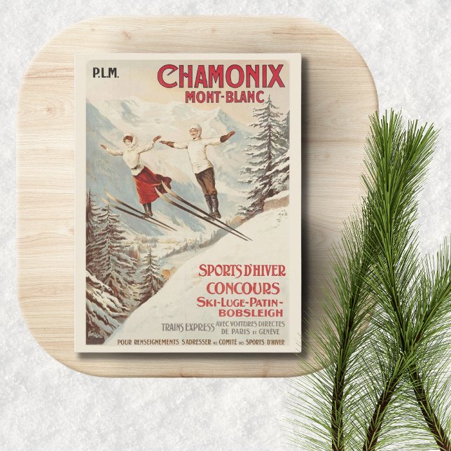 Chamonix Mont Blanc Vintage French Skiing  Postcard (chamonix vintage France travel postcard)