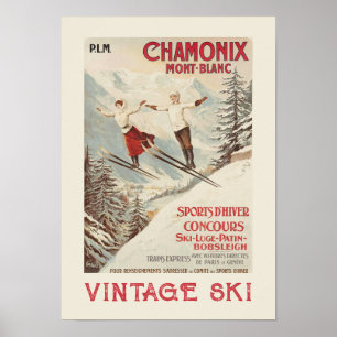Chamonix Mont Blanc Vintage French Skiing Poster