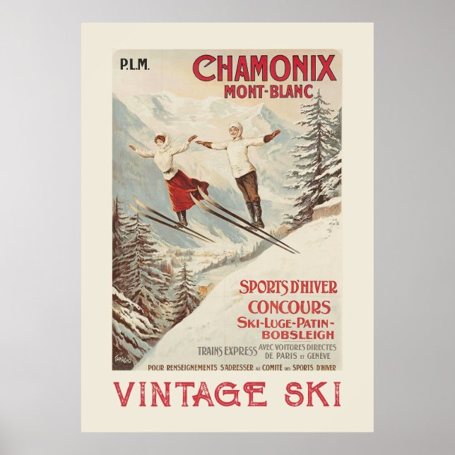 Chamonix Mont Blanc Vintage French Skiing Poster (Front)