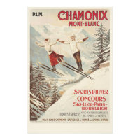 Chamonix Mont Blanc Vintage French Skiing Poster