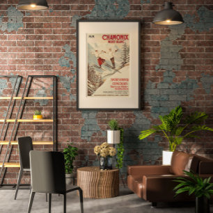 Chamonix Mont Blanc Vintage French Skiing Poster