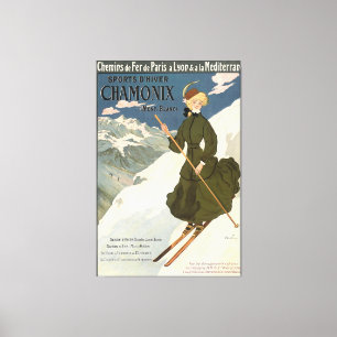 Chamonix Mont Blanc Vintage French Skiing Poster Canvas Print