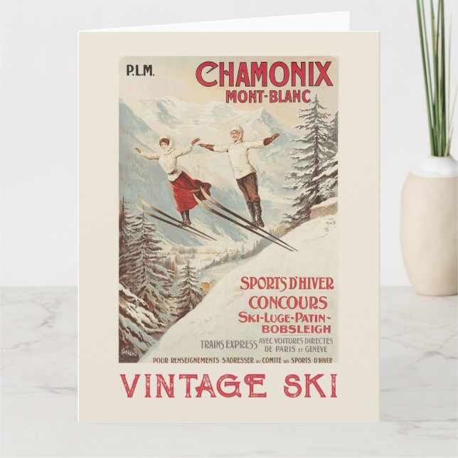 Chamonix Mont Blanc Vintage French Skiing Poster Card (Front)
