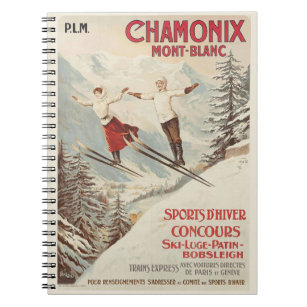 Chamonix Mont Blanc Vintage French Skiing Poster Notebook