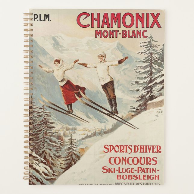 Chamonix Mont Blanc Vintage French Skiing Poster Planner (Front)
