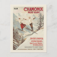 Chamonix Mont Blanc Vintage French Skiing Poster