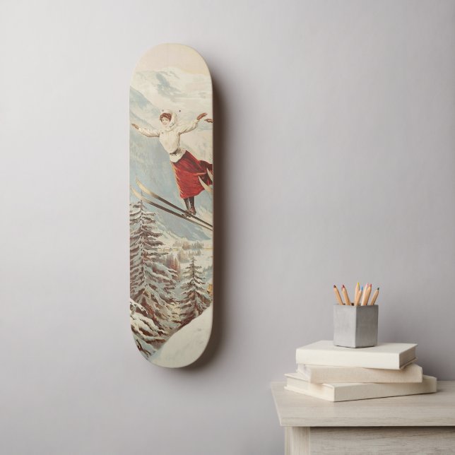 Chamonix Mont Blanc Vintage French Skiing Poster Skateboard (Wall Art)