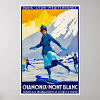 Chamonix Ski Poster Mont Blanc Art Ice Skating