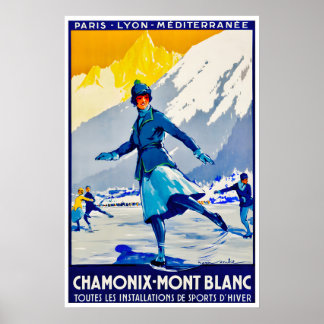 Chamonix Ski Poster Mont Blanc Art Ice Skating