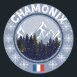 Chamonix Ski Resort Classic Round Sticker<br><div class="desc">Chamonix Ski Resort,  offer yourself or your surroundings the best t-shirt or other designer products of this famous ski resort of the French Alps.</div>