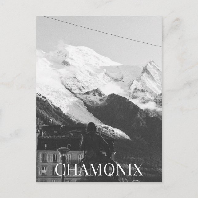 Chamonix Ski Resort Mont Blanc Statue France BW Postcard (Front)