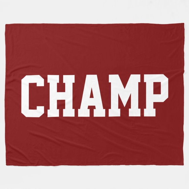 CHAMP Athletic White Text On Bold Deep Red Fleece Blanket (Front (Horizontal))