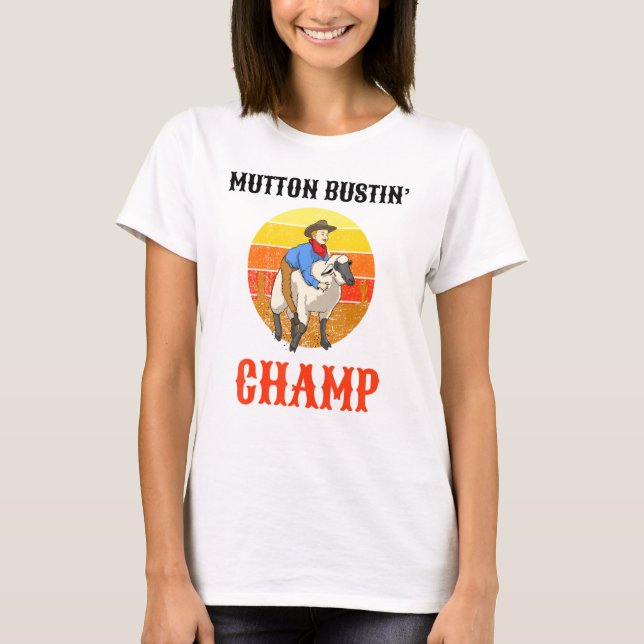 Champ Buster Sheep Riding Mutton Busting T-Shirt (Front)