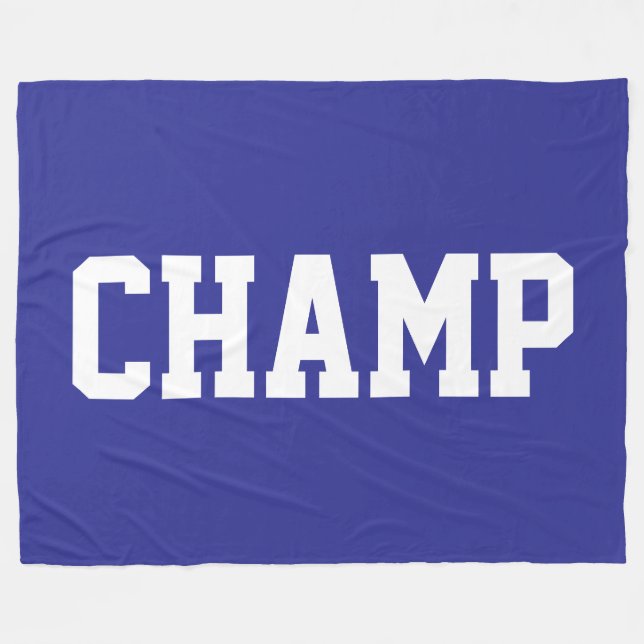 CHAMP Fun Athletic White Text On Bold Deep Blue Fleece Blanket (Front (Horizontal))