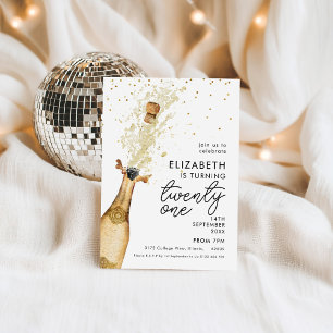 Champagne 21st Birthday White Gold Invitation