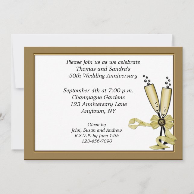 Champagne 50th Anniversary Invitation (Front)