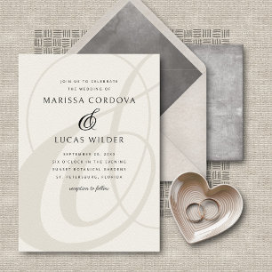 Champagne Ampersand Script QR Code Wedding Invitation