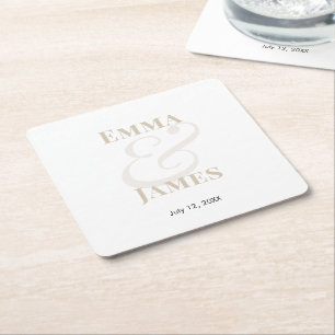 Champagne Ampersand Wedding Square Paper Coaster