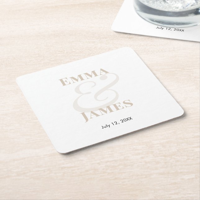 Champagne Ampersand Wedding |  Square Paper Coaster (Angled)