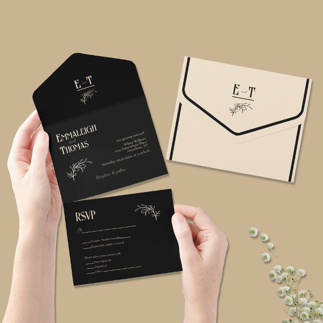 Champagne and Black Simple Modern Wedding All In One Invitation (Creator Uploaded)