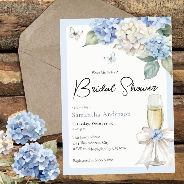 Champagne And Blue Hydrangea Bridal Shower  Invitation (Creator Uploaded)