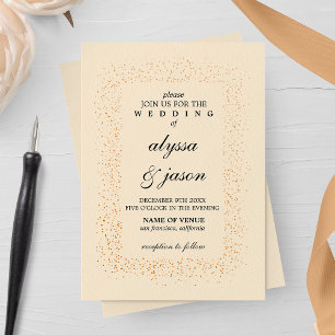 Champagne and Bronze Confetti Bursts Wedding  Invitation