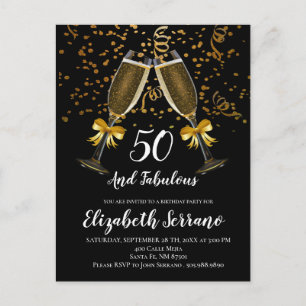 Champagne And Confetti Black Gold 50th Birthday Postcard