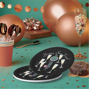 Champagne and Countdown Clock New Years Paper Plate