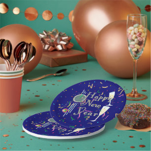 Champagne and Countdown Clock New Years Paper Plate