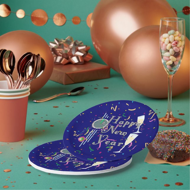 Champagne and Countdown Clock New Years Paper Plate (Multi)
