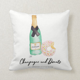 Champagne and Doughnuts Watercolor Pillow