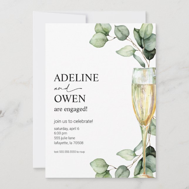 Champagne and Eucalyptus Engagement Party Invitation (Front)