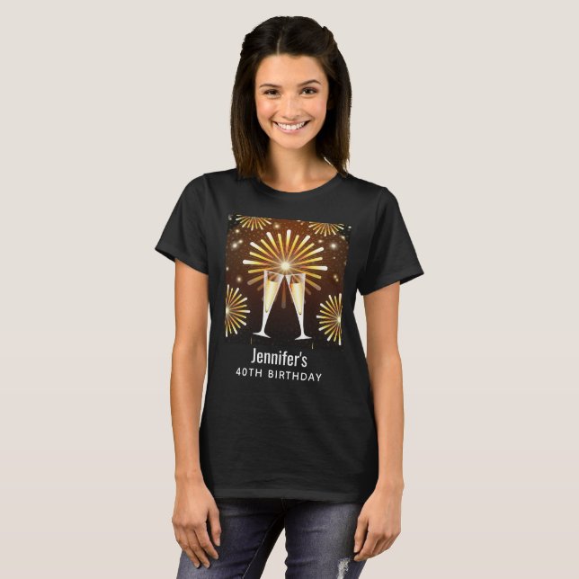 Champagne and Fireworks Birthday T-Shirt (Front Full)