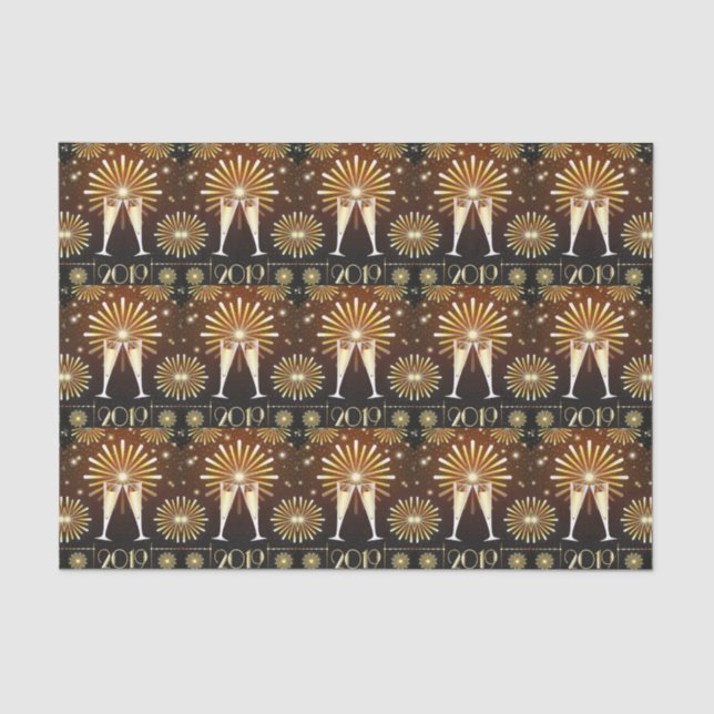 Champagne and Fireworks New Years Eve 2019 Tissue Paper (Front)