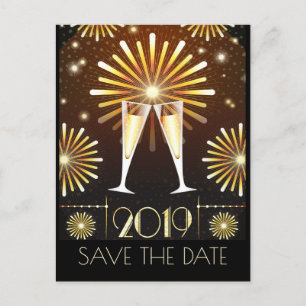 Champagne and Fireworks New Years Save the Date Postcard