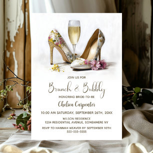 Champagne and Floral Shoes Brunch and Bubbly Invitation