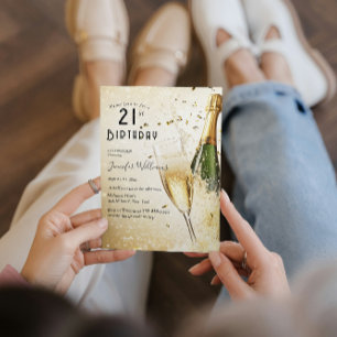 Champagne and glass 21st birthday party invitation