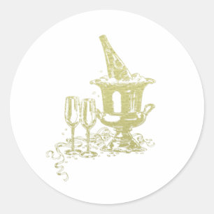 Champagne and Glasses Art Classic Round Sticker
