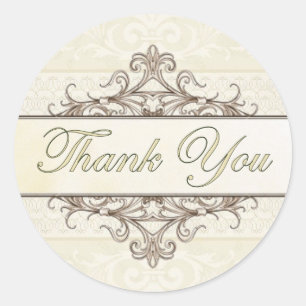 Champagne and Gold Filigree Thank You Sticker