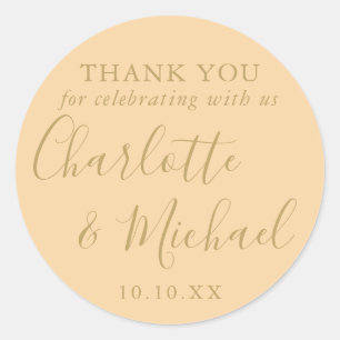 Champagne And Gold Script Wedding Favour Thank You Classic Round Sticker