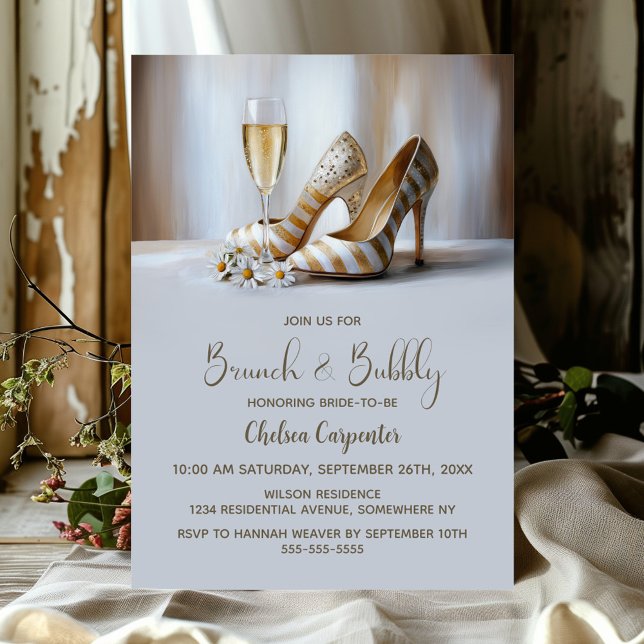 Champagne and Gold Striped Shoes Brunch and Bubbly Invitation (Creator Uploaded)