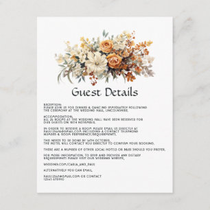 Champagne and Ivory Floral Wedding Guest Details Enclosure Card