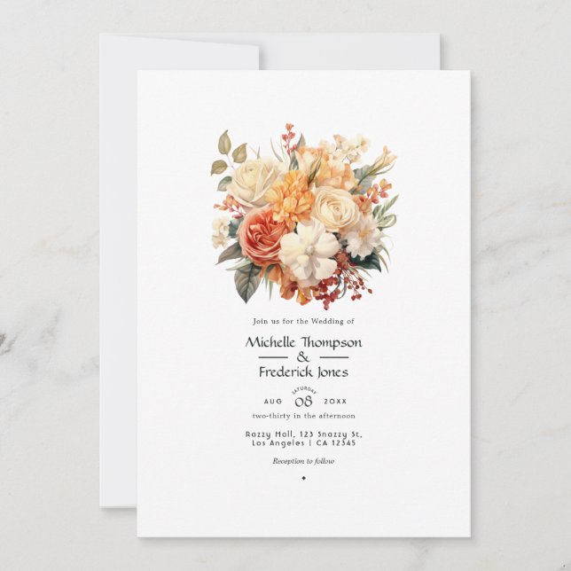 Champagne and Ivory Floral Wedding Invitation (Front)