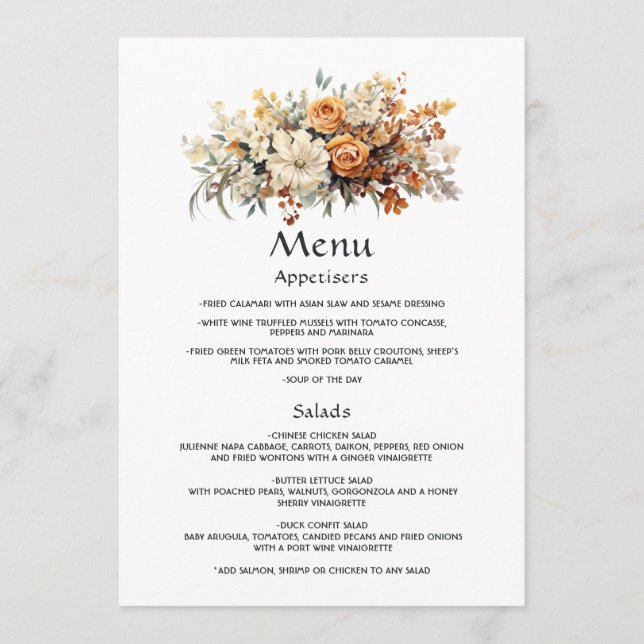 Champagne and Ivory Floral Wedding Menu (Front)